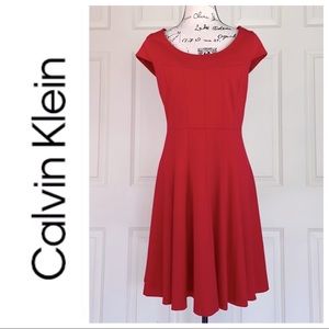 Calvin Klein Pleated A-Line Red Dress